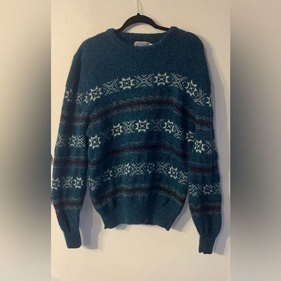 Vintage Royal North Mills Wool Blend Fair Isle Pullover Sweater Blue Medium - Picture 1 of 6